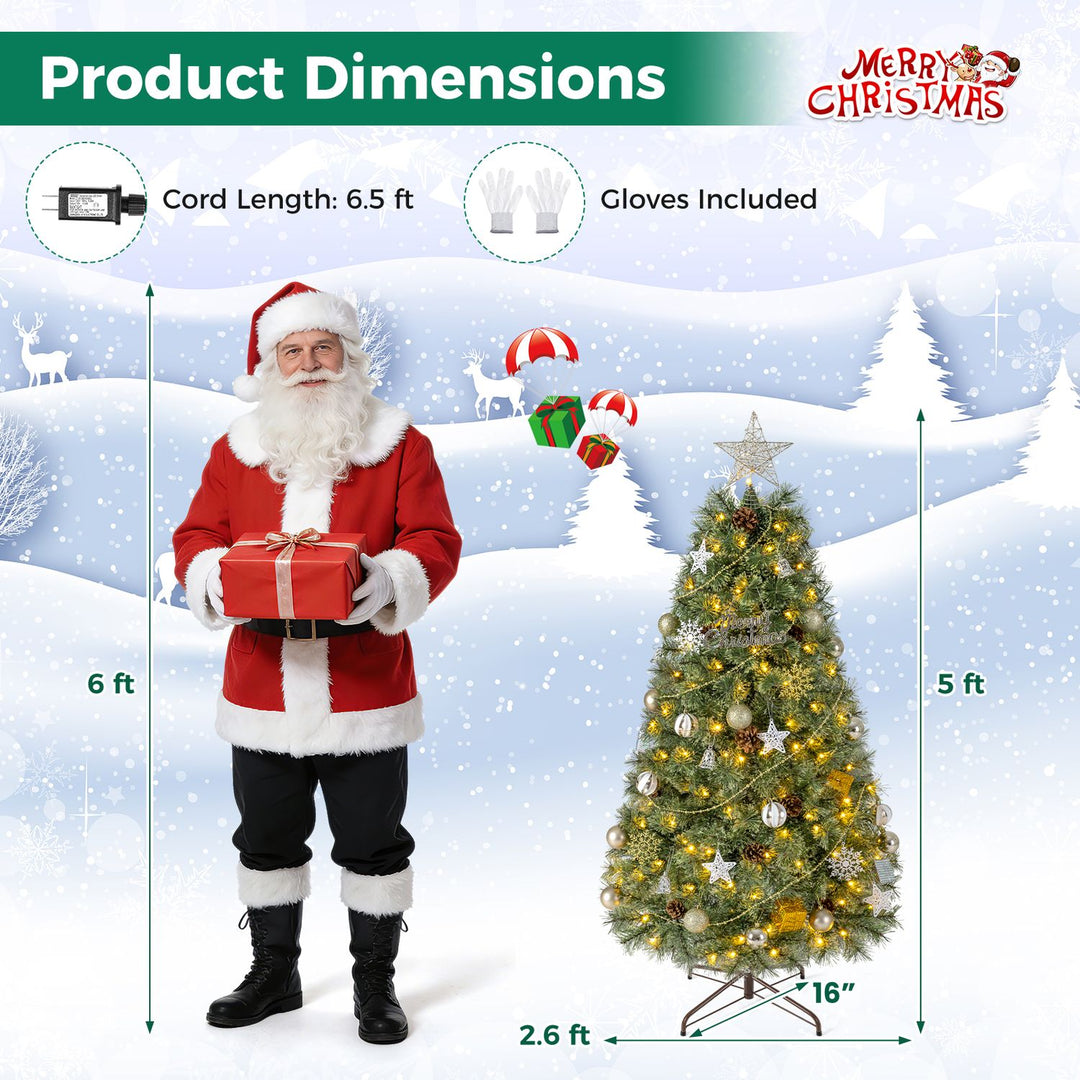 6 Artificial Christmas Tree Hinged Fully-Decorated with 238/360/524 Blossom Pine Needles