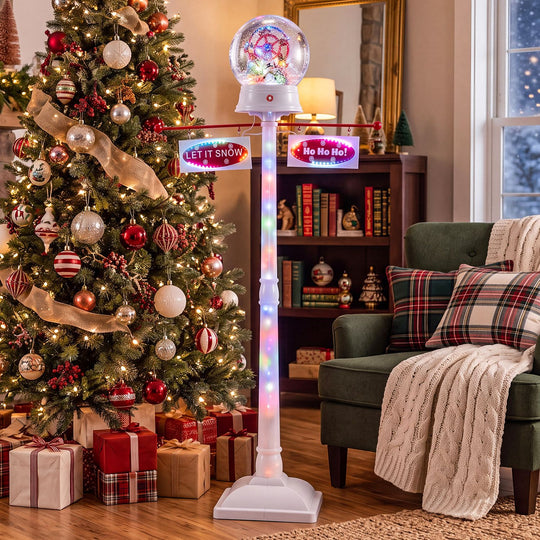 5 FT Indoor Christmas Street Lamp Post with Colorful Lights-White