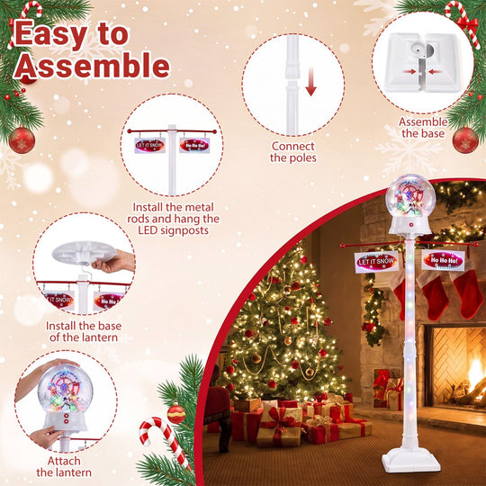 5 FT Indoor Christmas Street Lamp Post with Colorful Lights-White