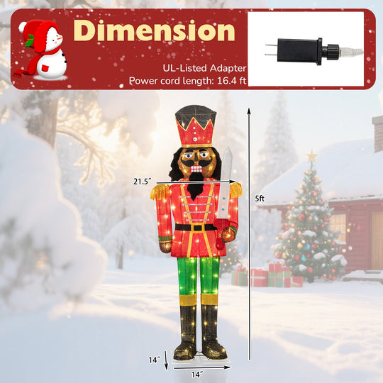 5 FT Lighted Christmas Nutcracker with Glitter Sword for Outdoor