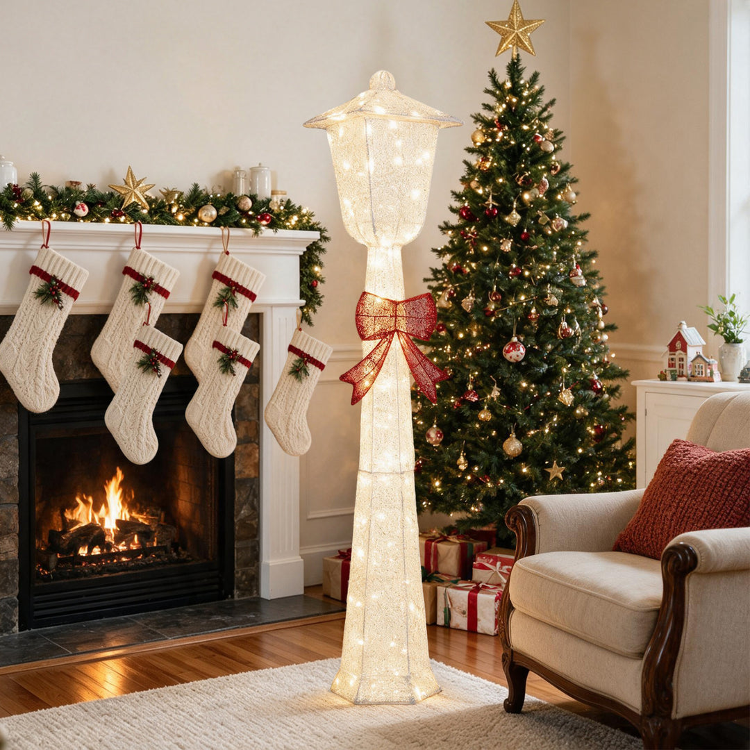 5 FT Lighted Christmas Lamp Post with Bowknot Decorations