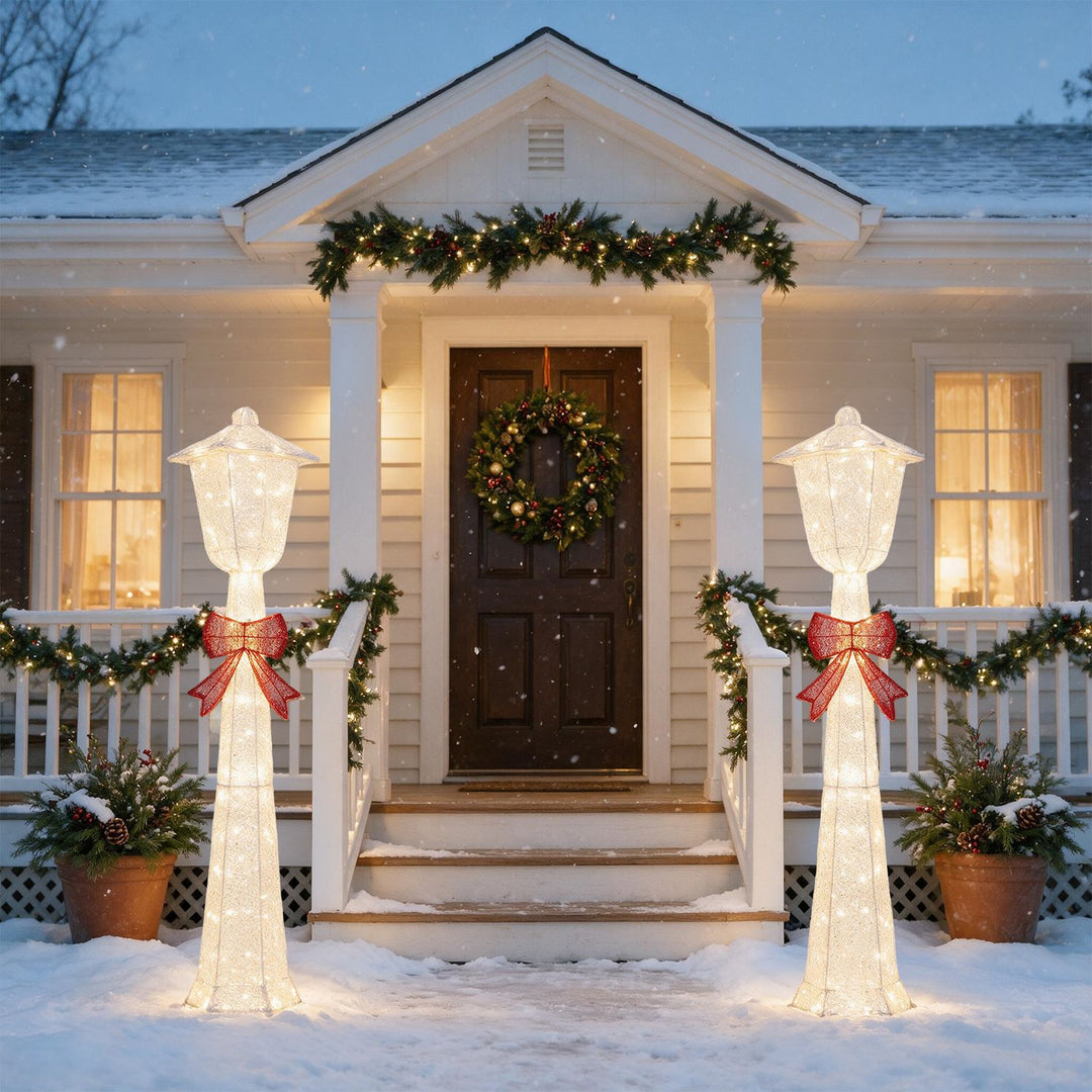 5 FT Lighted Christmas Lamp Post with Bowknot Decorations