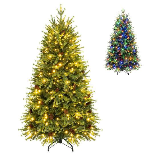 6FT Pre-Lit Artificial Christmas Tree with Warm White and Multicolor LED Lights