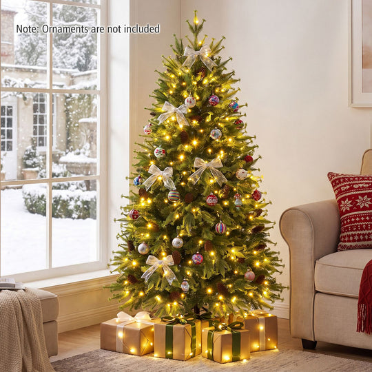 6FT Pre-Lit Artificial Christmas Tree with Warm White and Multicolor LED Lights
