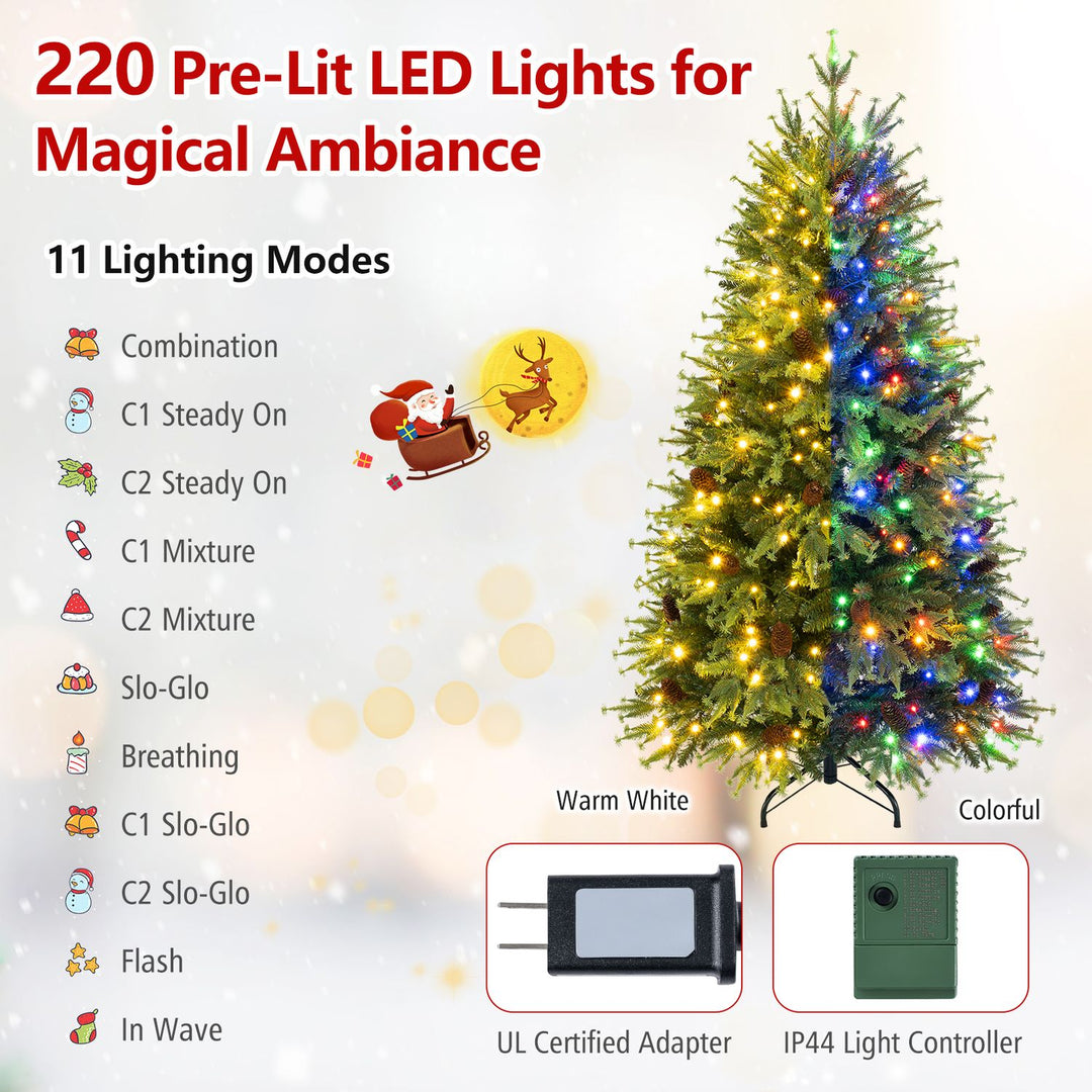 6FT Pre-Lit Artificial Christmas Tree with Warm White and Multicolor LED Lights