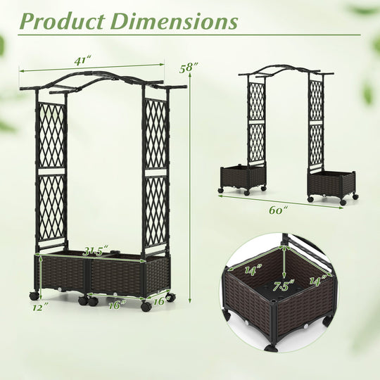 5 FT Tall Raised Garden bed with Lockable Wheels and Hanging Roof for Climbing Flowers