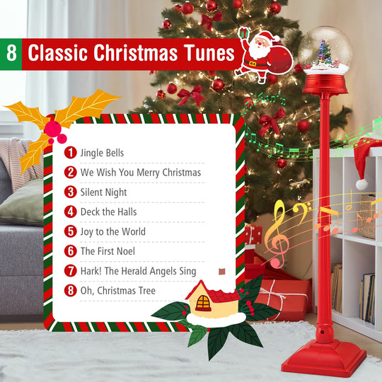 5 Ft Musical Christmas Street Lamp with 8 Tunes and Blowing Snow-Red