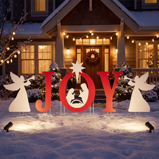 JOY Nativity Christmas Yard Sign Set with Angels - 5 Pieces
