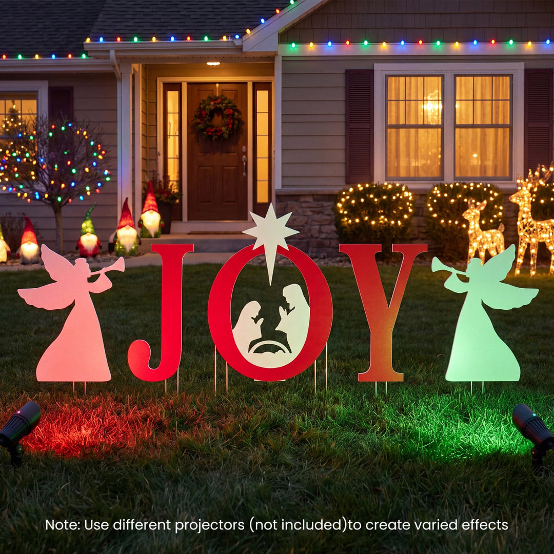 JOY Nativity Christmas Yard Sign Set with Angels - 5 Pieces