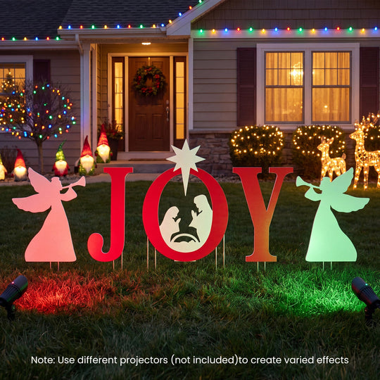 JOY Nativity Christmas Yard Sign Set with Angels - 5 Pieces