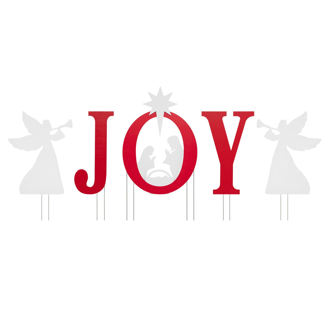 JOY Nativity Christmas Yard Sign Set with Angels - 5 Pieces
