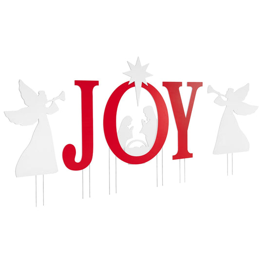 JOY Nativity Christmas Yard Sign Set with Angels - 5 Pieces