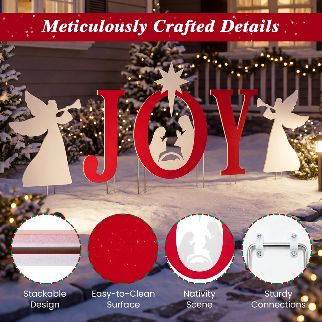 JOY Nativity Christmas Yard Sign Set with Angels - 5 Pieces