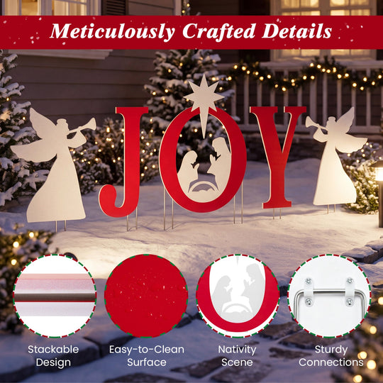 JOY Nativity Christmas Yard Sign Set with Angels - 5 Pieces