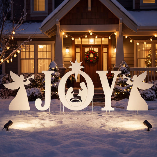JOY Nativity Christmas Yard Sign Set with Angels - 5 Pieces