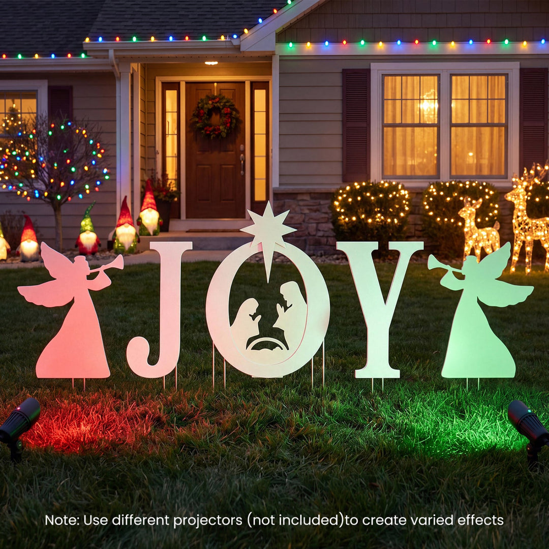 JOY Nativity Christmas Yard Sign Set with Angels - 5 Pieces