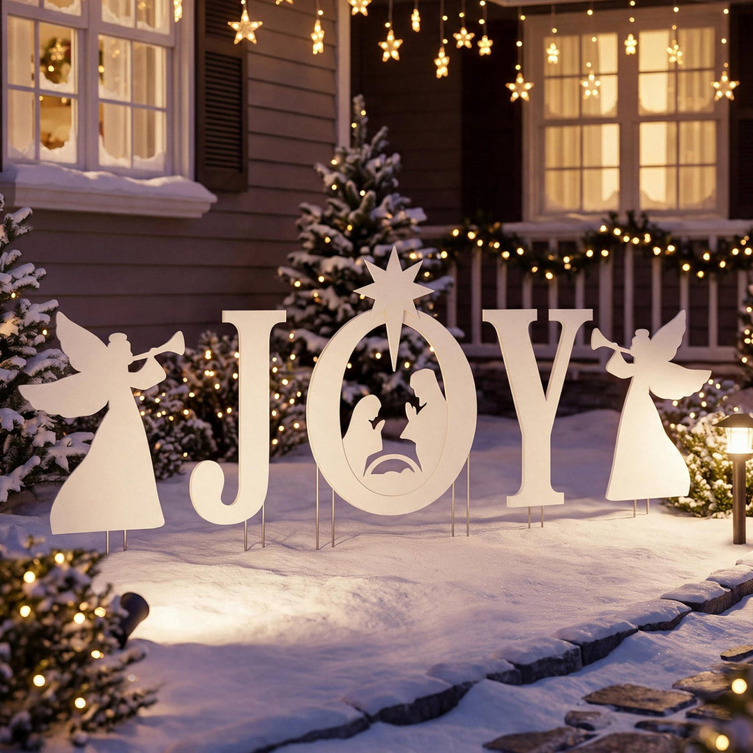 JOY Nativity Christmas Yard Sign Set with Angels - 5 Pieces