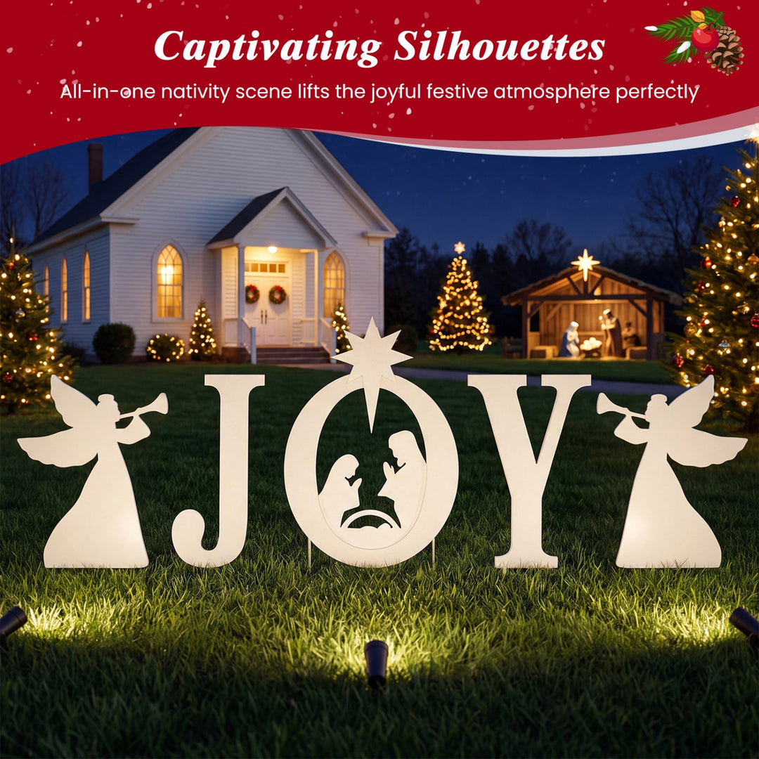JOY Nativity Christmas Yard Sign Set with Angels - 5 Pieces
