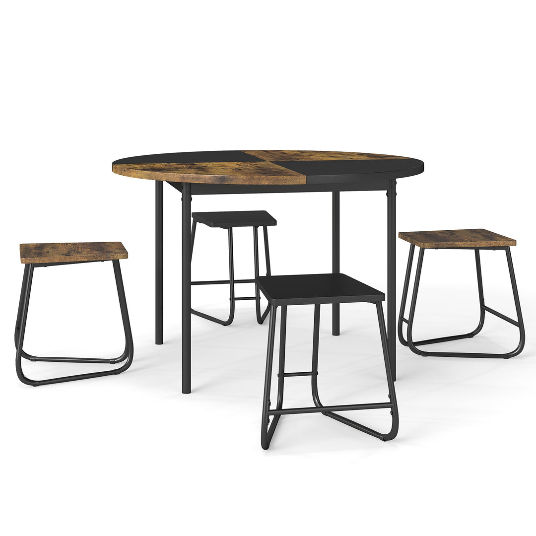 5-Piece Dining Set for 4 47 Inch Round Kitchen Table and 4 Stools-Brown