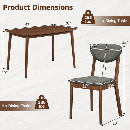 5-Piece Dining Set with Rectangular Table & 4 Fabric Chairs