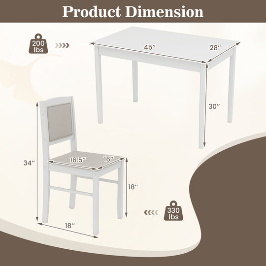 5-Piece Dining Set for 4 with Rubber Wood Legs for Small Dining Room