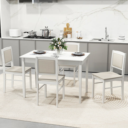 5-Piece Dining Set for 4 with Rubber Wood Legs for Small Dining Room