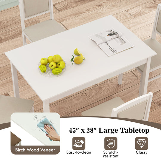 5-Piece Dining Set for 4 with Rubber Wood Legs for Small Dining Room