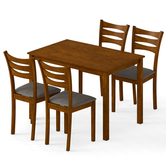 5-Piece Dining Table Set with Linen Fabric Upholstered Chairs and Solid Rubber Wood Frame for 4 People