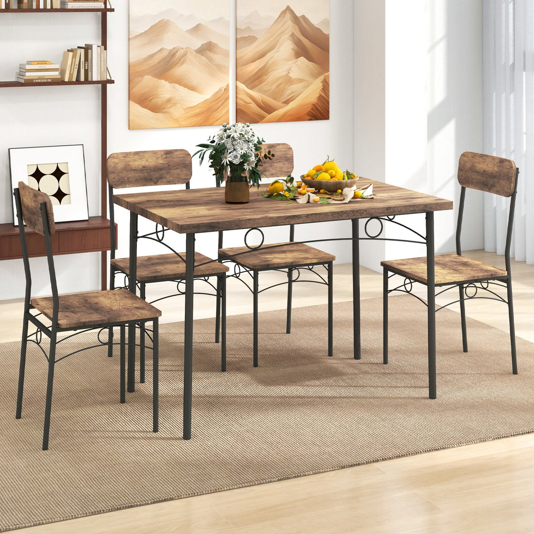 5-Piece Industrial Dining Table Set for 4 for Small Place Apartment-Brown
