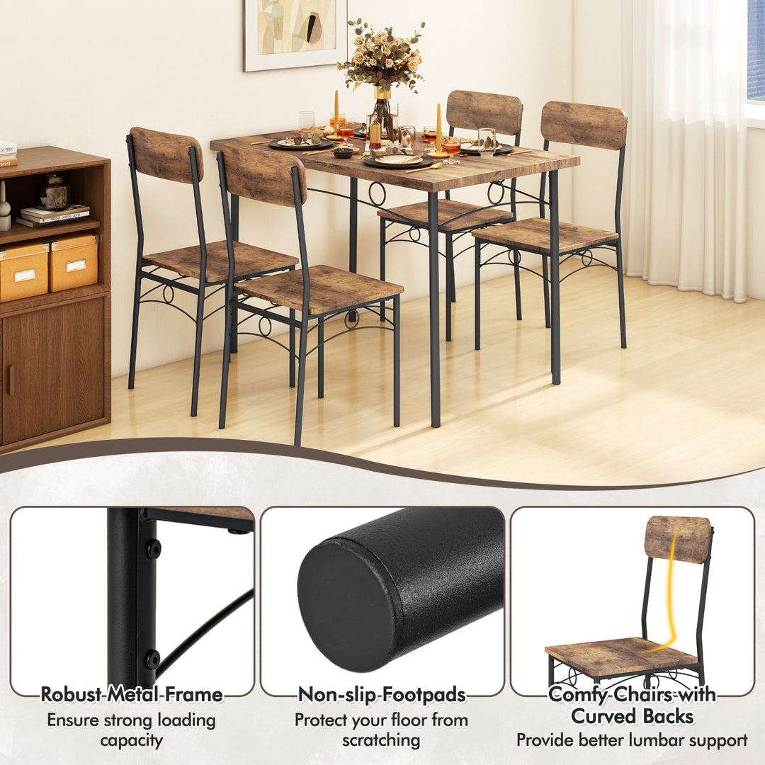 5-Piece Industrial Dining Table Set for 4 for Small Place Apartment-Brown