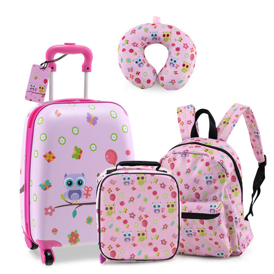 5 Piece Kids Luggage Set with Backpack Neck Pillow Name Tag Lunch Bag