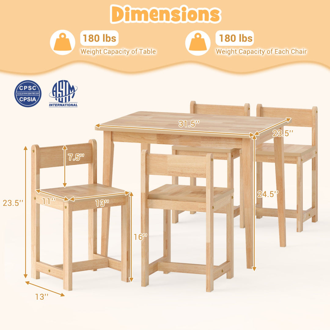 5-Piece Kids Table and Chairs Set Solid Rubber Wood Toddler Activity Table