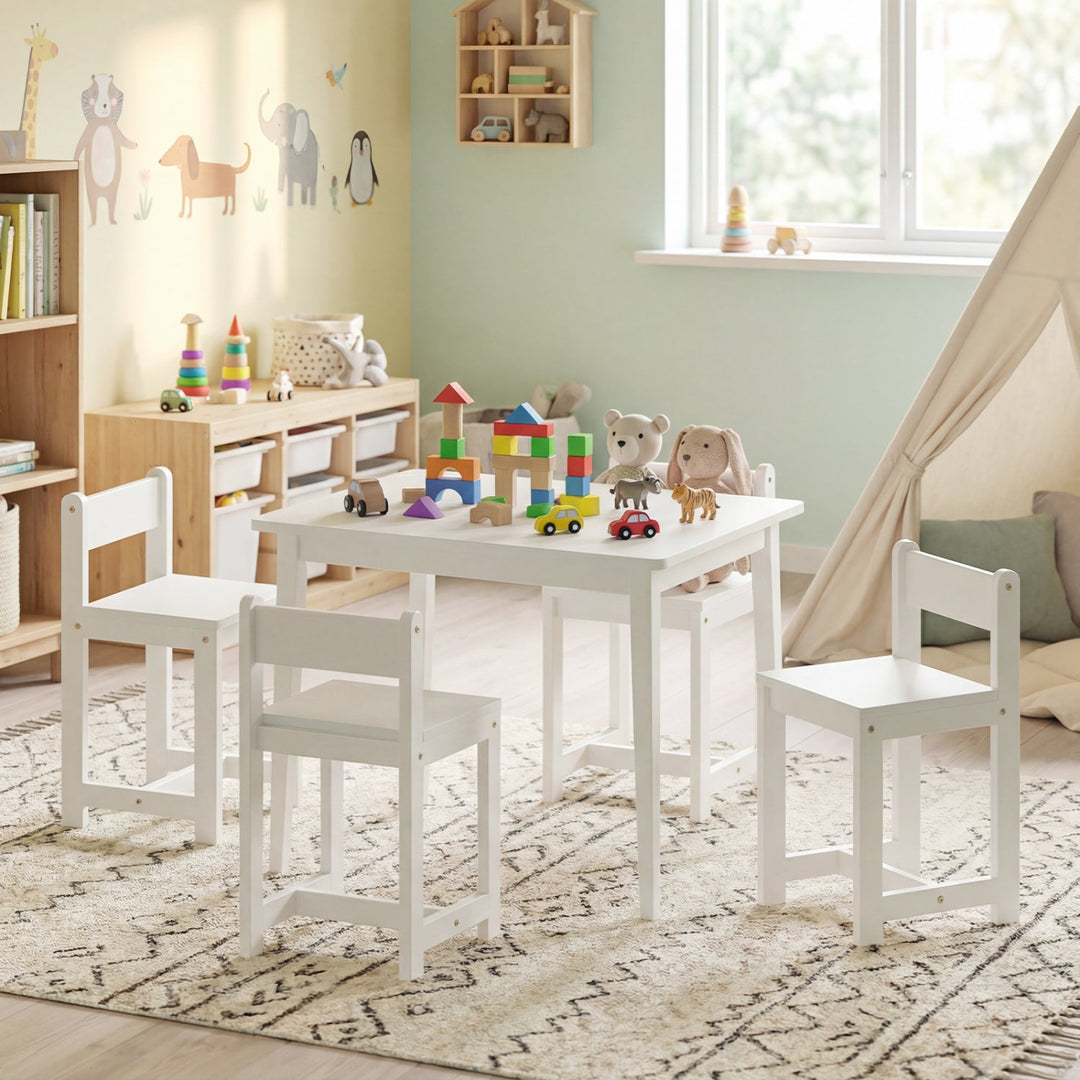 5-Piece Kids Table and Chairs Set Solid Rubber Wood Toddler Activity Table