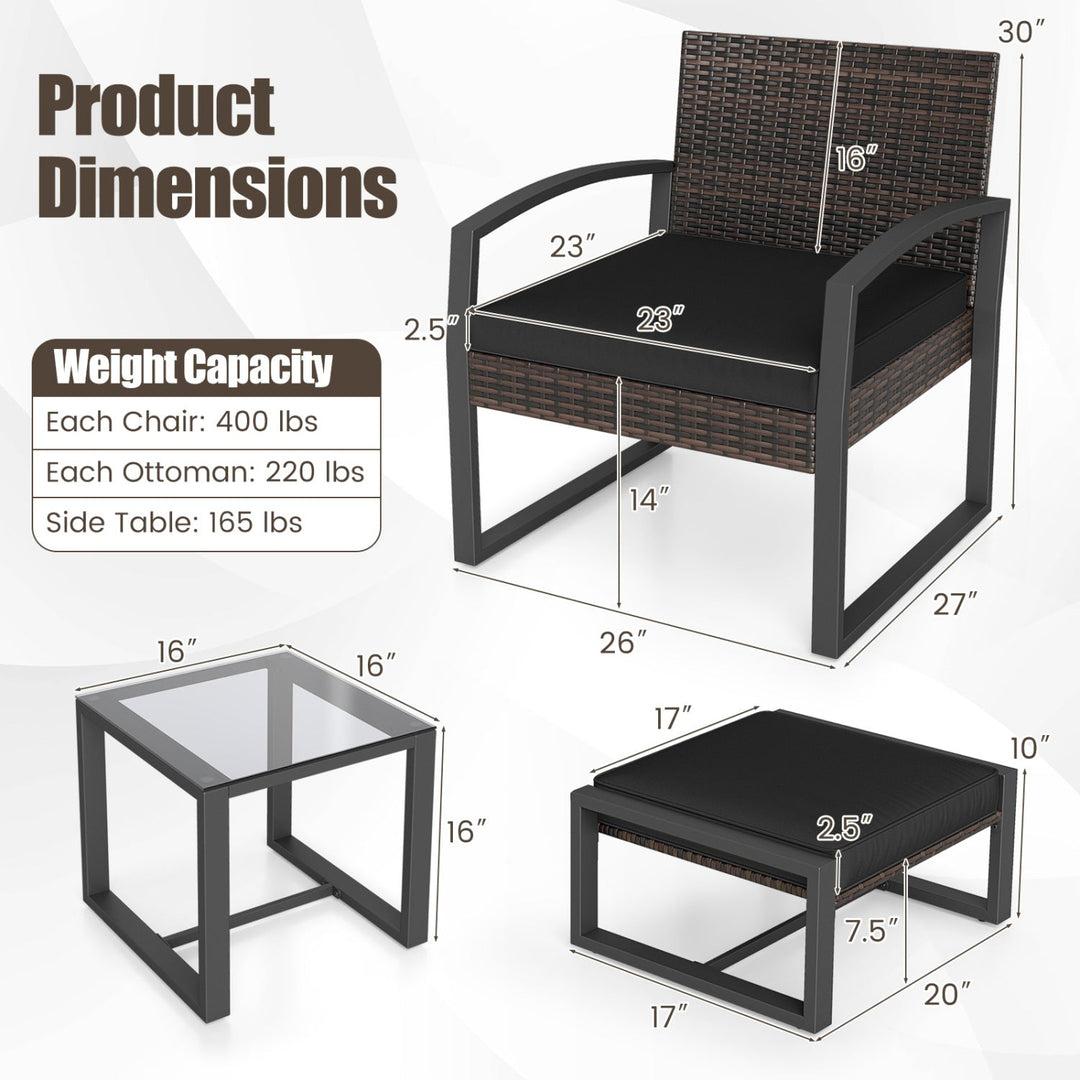 5-Piece Patio Conversation Set with 2 Ottomans and Tempered Glass Side Table