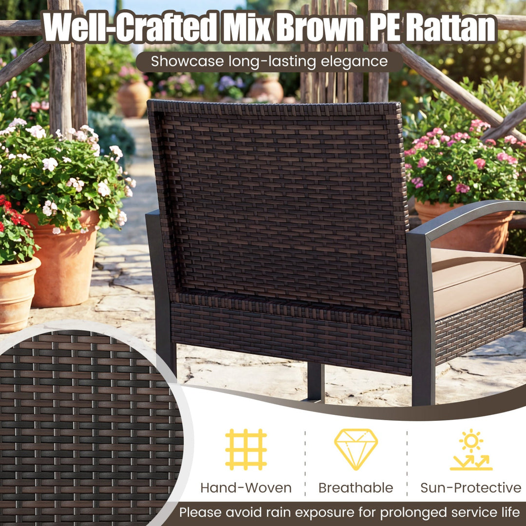 5-Piece Patio Conversation Set with 2 Ottomans and Tempered Glass Side Table