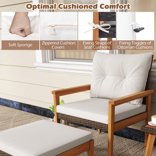 5 Piece Rattan Furniture Set with Square Coffee Table-White