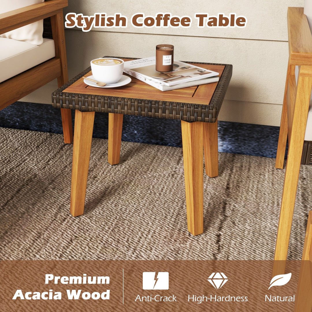 5 Piece Rattan Furniture Set with Square Coffee Table-White