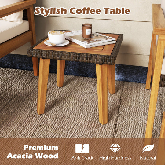 5 Piece Rattan Furniture Set with Square Coffee Table-White