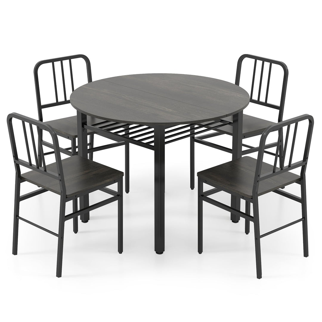 5-Piece Round Dining Table Set with Storage Shelf for Dining Room