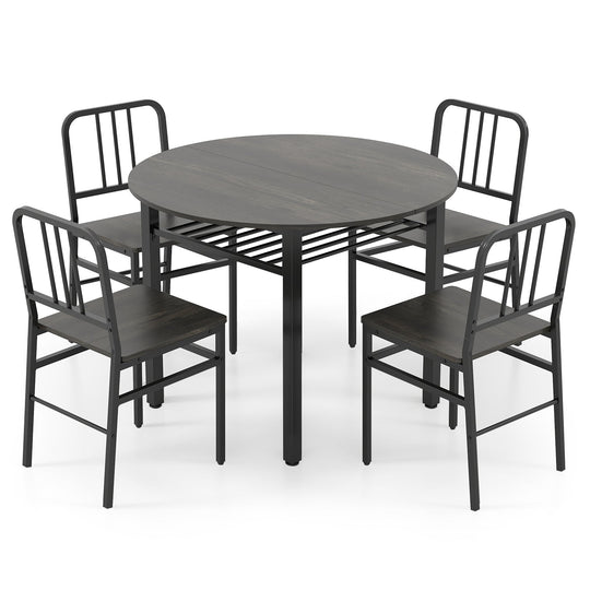 5-Piece Round Dining Table Set with Storage Shelf for Dining Room