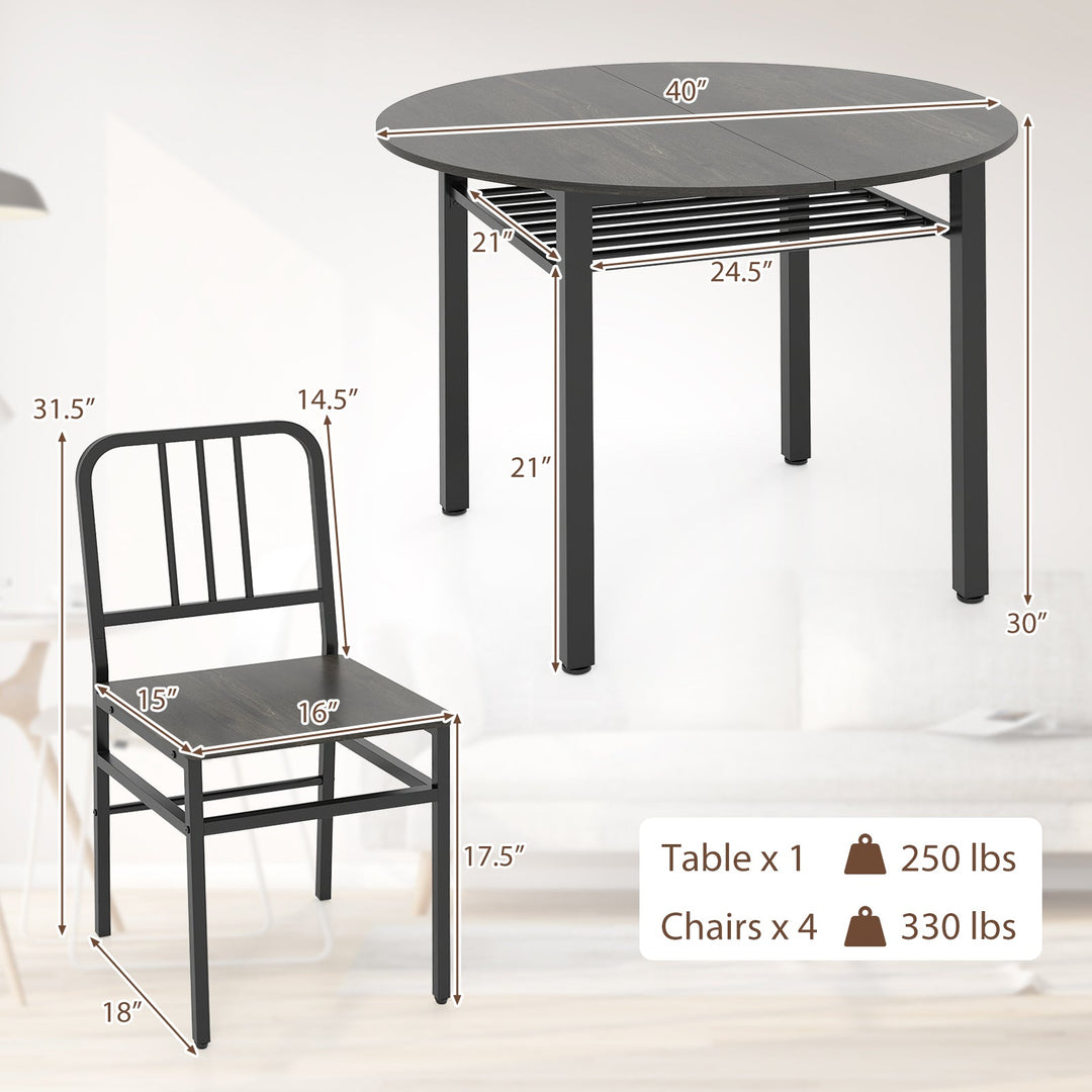 5-Piece Round Dining Table Set with Storage Shelf for Dining Room
