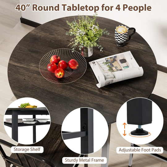 5-Piece Round Dining Table Set with Storage Shelf for Dining Room