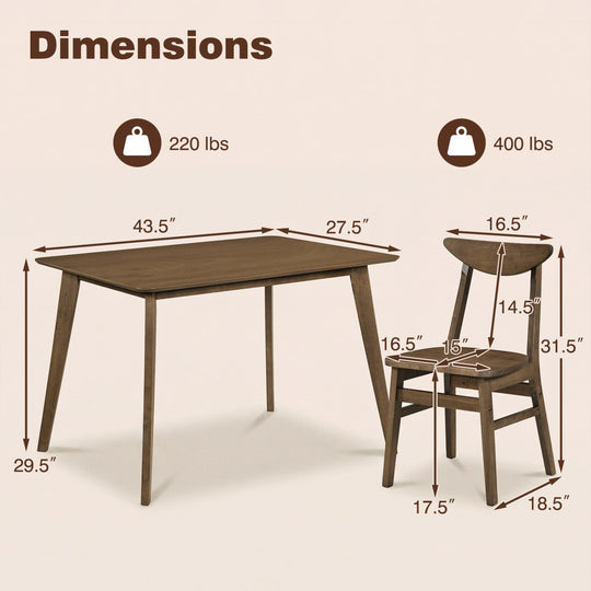 5-Piece Solid Wood Dining Table Set for Small Space