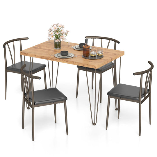 5-Piece Space-saving Dining Table Set Industrial Rectangular Kitchen Table and 4 Armless Chairs-Black