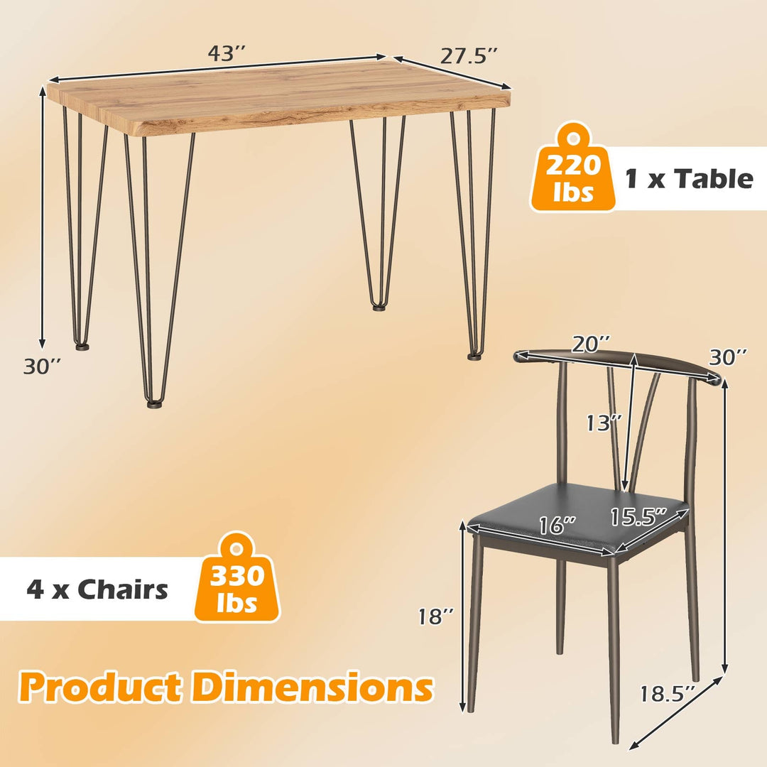 5-Piece Space-saving Dining Table Set Industrial Rectangular Kitchen Table and 4 Armless Chairs-Black