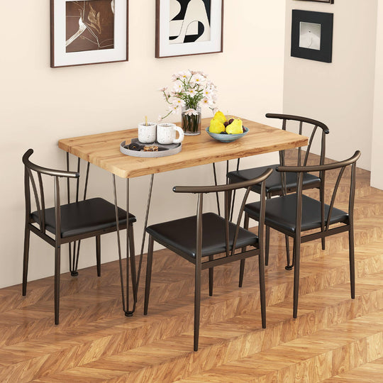 5-Piece Space-saving Dining Table Set Industrial Rectangular Kitchen Table and 4 Armless Chairs-Black