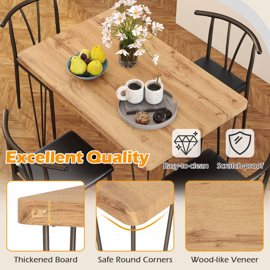 5-Piece Space-saving Dining Table Set Industrial Rectangular Kitchen Table and 4 Armless Chairs-Black