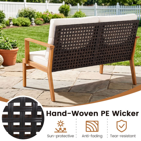 5 Pieces Acacia Wood Patio Furniture Sets with Solid Acacia Wood Frame-White