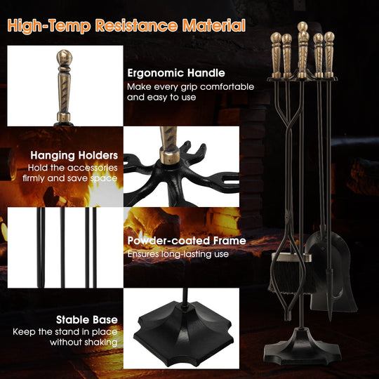 31 Inch 5 Pieces Hearth Fireplace Fire Tools Set