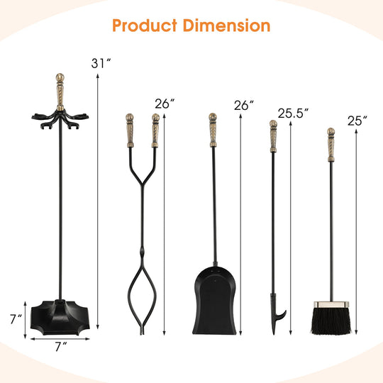 31 Inch 5 Pieces Hearth Fireplace Fire Tools Set